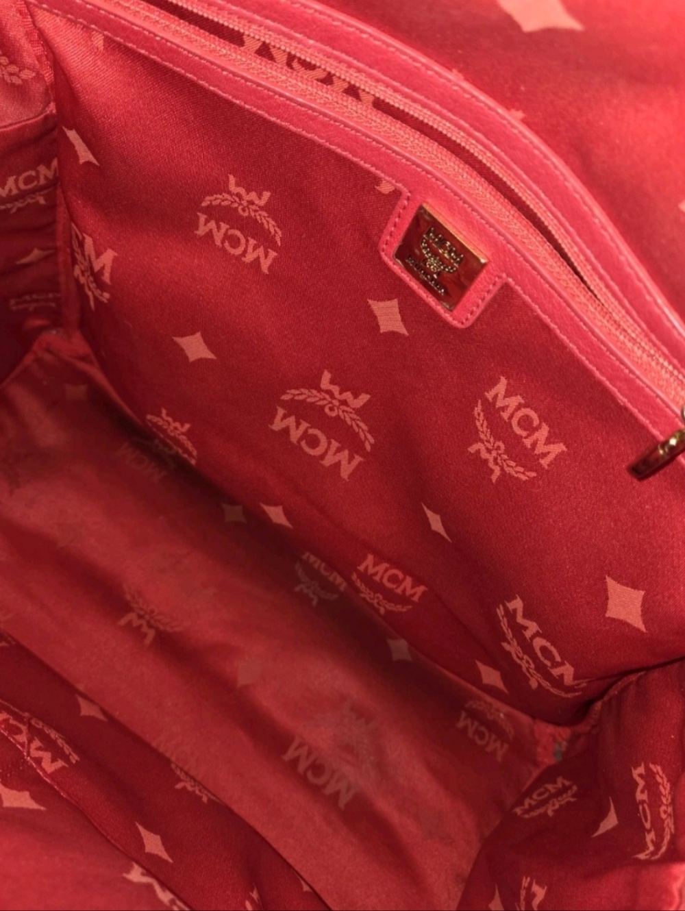 MCM Redish/ Pink Leather FULL Size Studded Backpack w Gold Hardware (EUC) - Picture 11 of 17